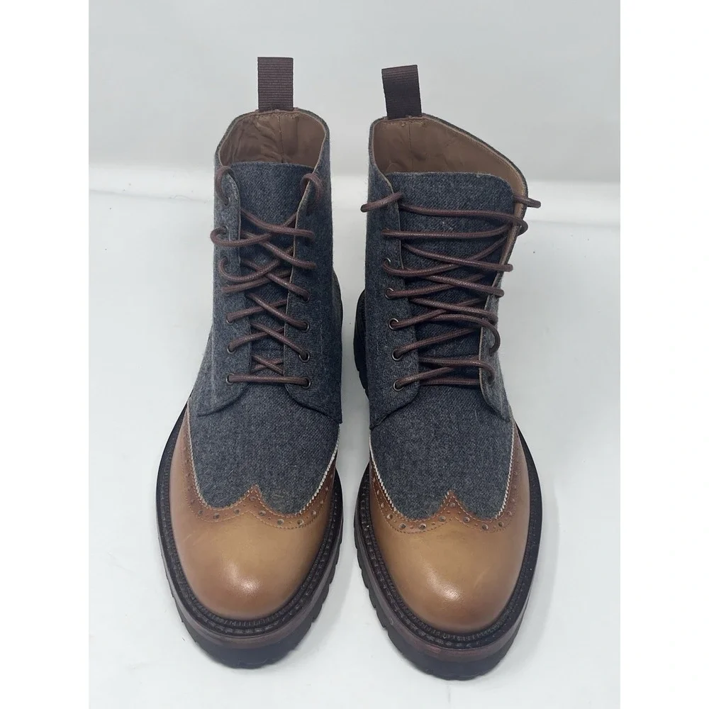 Taft Livingston Boot Grey Wool Tan‎ Lace Boots Mens 40 Sz 7 Handcrafted in Spain